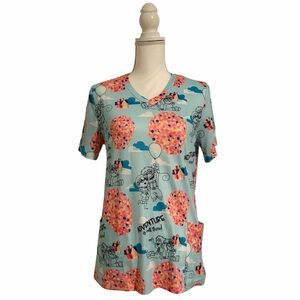 Carl Fredricksen Up Movie Characters Balloon Print Nursing Medical Top Wm Med